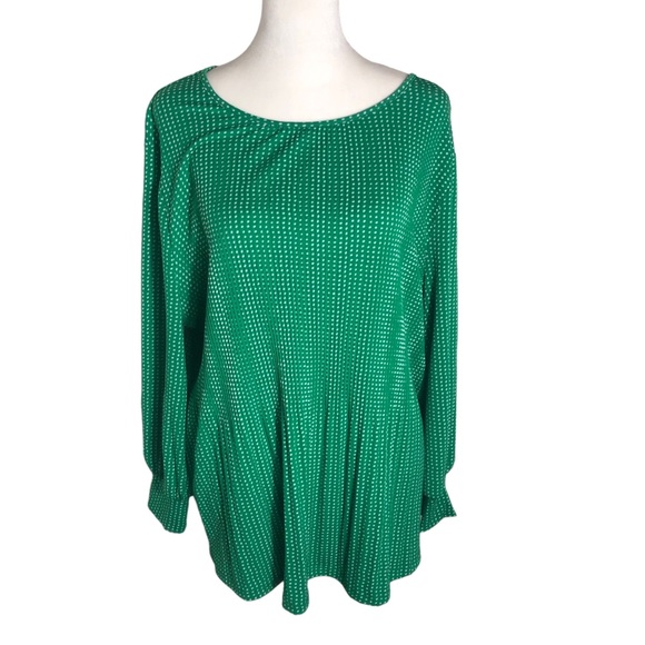 Adriana Papell green/white long sleeve top. Sz Large - Picture 1 of 7